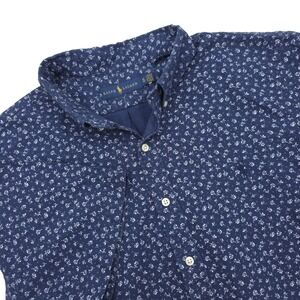 Ralph Lauren Men's XL Navy Floral‎ Button Down Short Sleeve Shirt Pony Logo